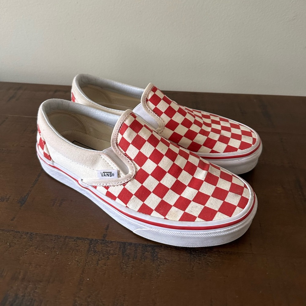 Red Checkered Vans Slip-Ons